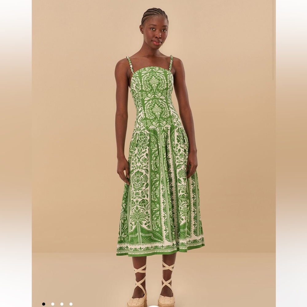 Farm Rio NWT Green Tapestry Euroflax Linen Dress